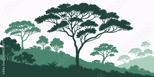 a group of trees on a hill Vector