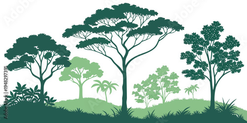a group of trees on a hill Vector