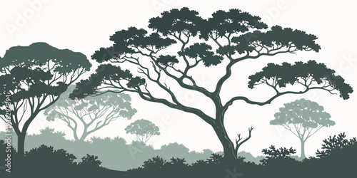 a group of trees with lush green leaves Vector