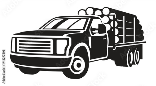 Black and white vector illustration of a heavy duty log truck Vector