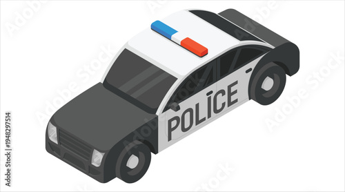 Isometric view of a modern black and white police patrol car Vector