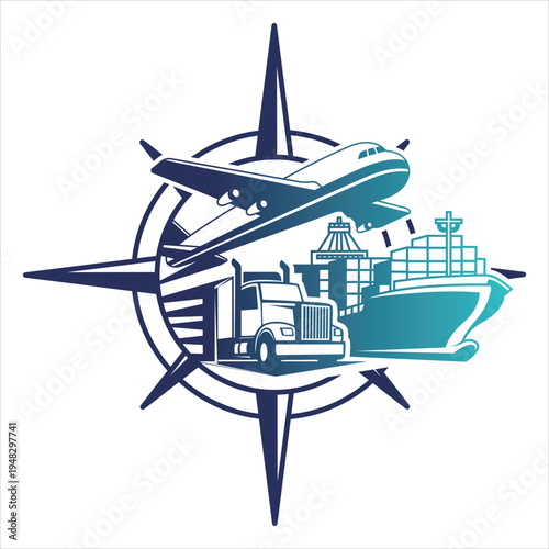 Global logistics icon with transport modes and compass design Vector