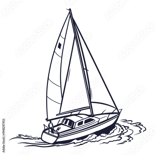 a sailboat on the water with its sails up Vector