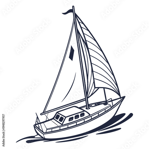 a sailboat with a single sail on the water Vector