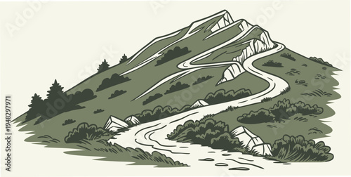 a winding road leading to a mountain peak Vector