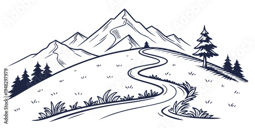 a winding road through a snowy mountain landscape Vector