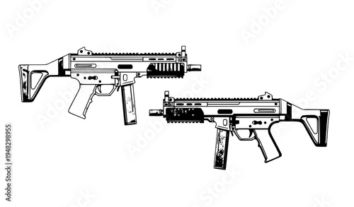 Modern tactical submachine gun vector illustration with gray and brown grey variants
