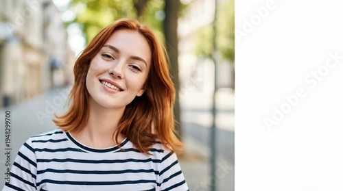 A young woman enjoying a happy moment while walking down a city street