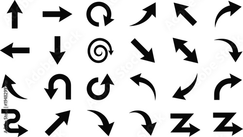 Arrow icons collection vector set, directional navigation arrows symbols for UI interface design infographic pointers and movement indicators