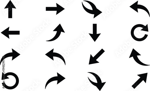 Arrow icon set vector collection, directional navigation arrows symbols for UI interface infographic pointers rotation and movement indicators