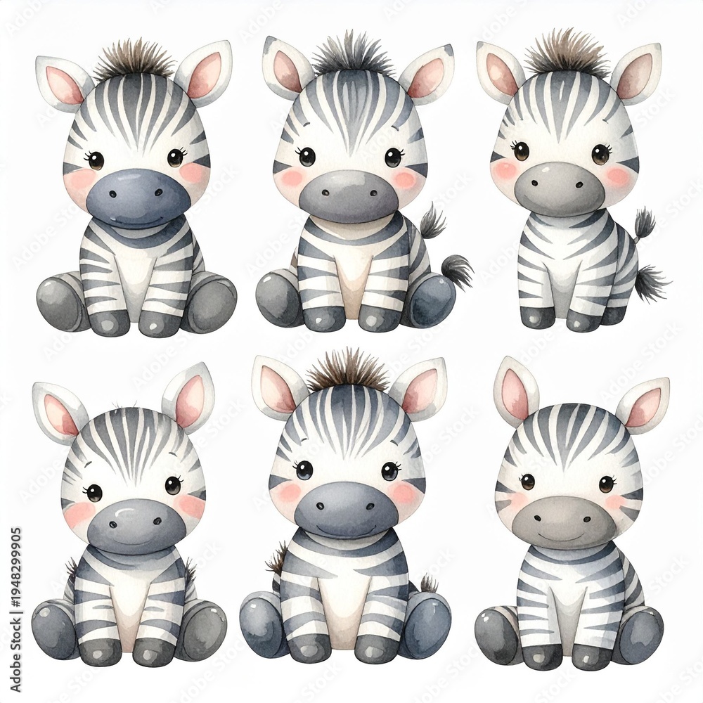 Fototapeta premium Vintage Aquarell-Plüschzebra Set 