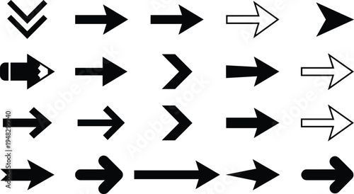 Arrow icons set direction navigation pointer symbol forward right arrow sign interface indicator vector design collection illustration pack