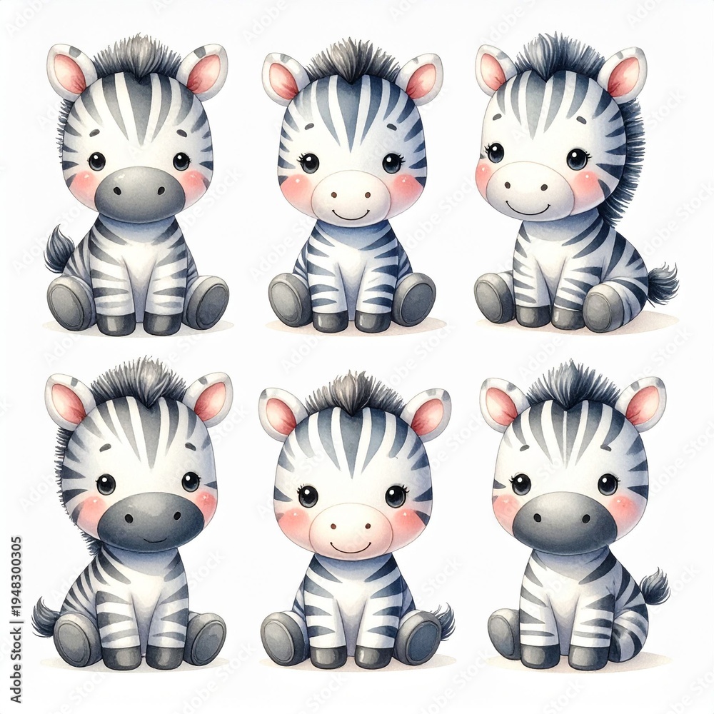 Fototapeta premium Vintage Aquarell-Plüschzebra Set 