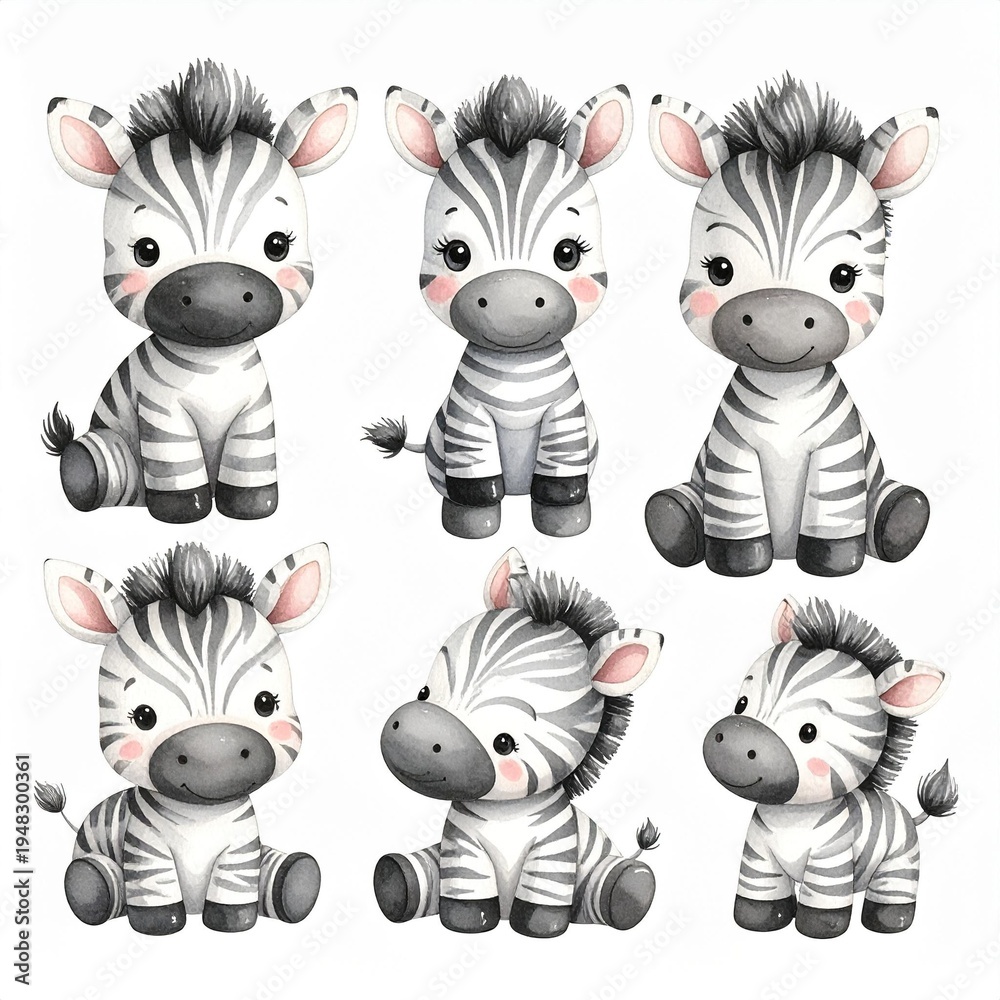 Fototapeta premium Vintage Aquarell-Plüschzebra Set 