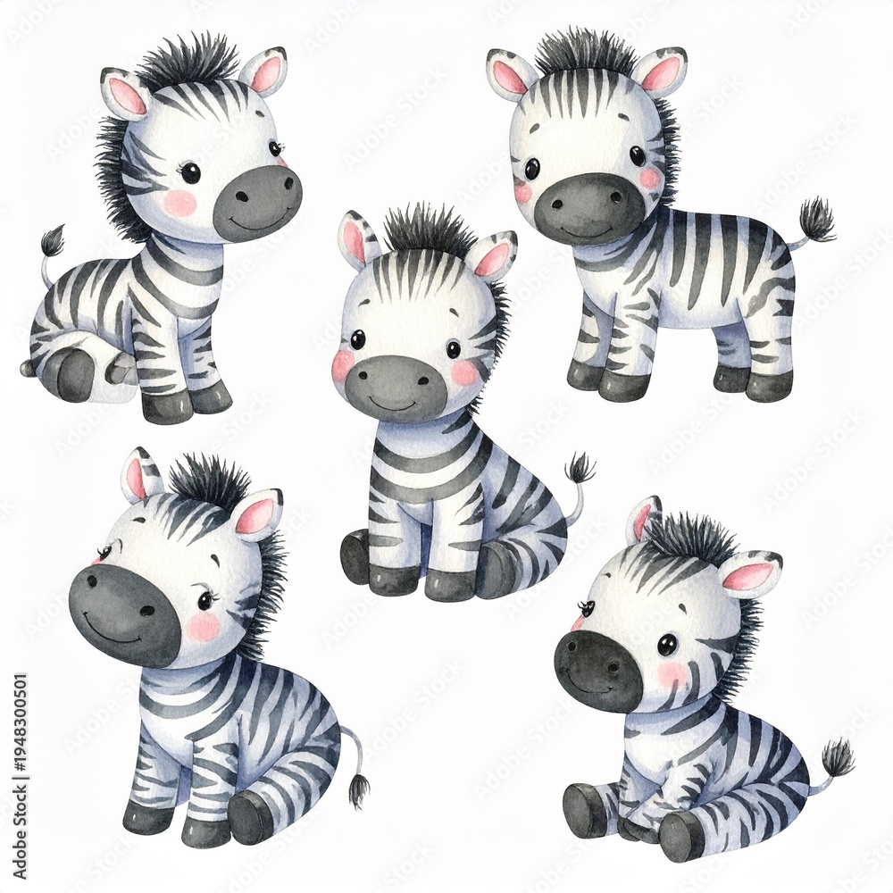 Fototapeta premium Vintage Aquarell-Plüschzebra Set