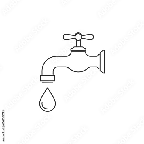 Detailed Water Tap and Falling Droplet Outline Icon.eps