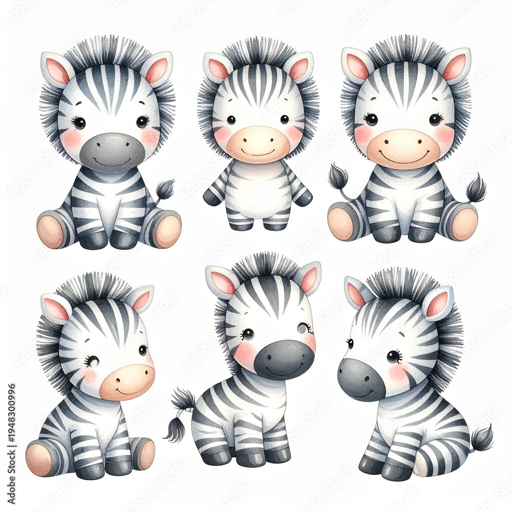 Fototapeta premium Vintage Aquarell-Plüschzebra Set 