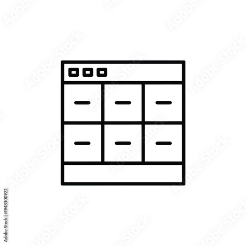 Simple line drawing of a locker or cabinet with multiple compartments