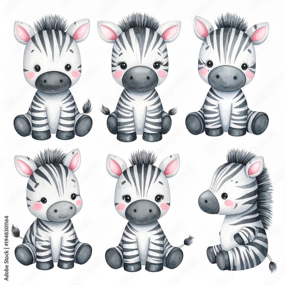 Fototapeta premium Vintage Aquarell-Plüschzebra Set 