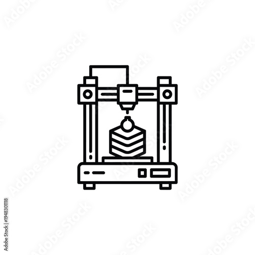 Line art illustration of a 3d printer creating a layered object