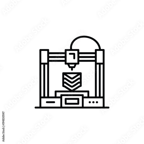 Line art illustration of a 3d printer creating a geometric object