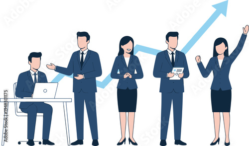 Vector illustration of business professionals celebrating teamwork and corporate success
