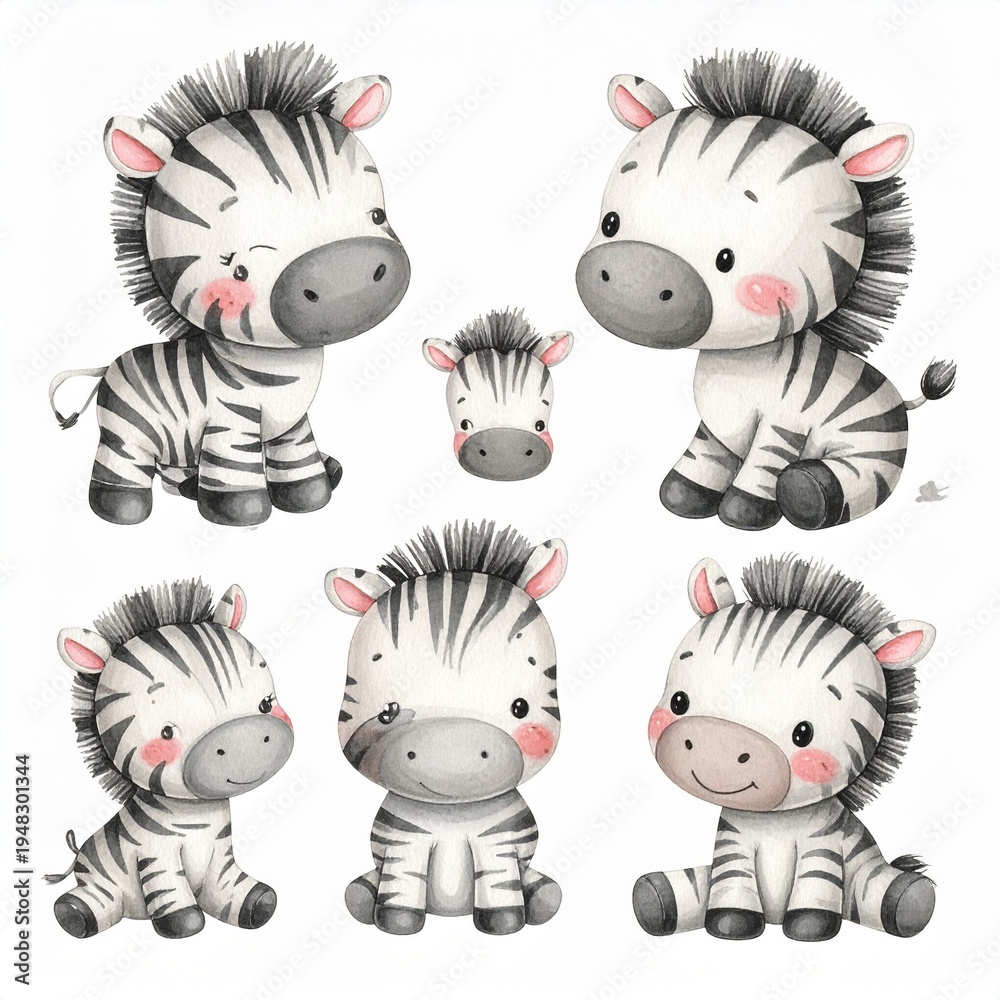 Fototapeta premium Vintage Aquarell-Plüschzebra Set