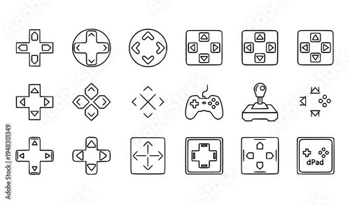 Gaming Controller Directional Pad Icons Collection with D Pad Arrow Navigation Symbols
