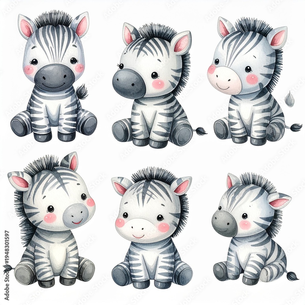 Fototapeta premium Vintage Aquarell-Plüschzebra Set