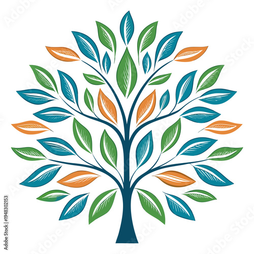 Elegant Tree Design Featuring Vibrant Foliage And Growth Symbolism For Natural Wellness Concepts And Sustainable Development Initiatives