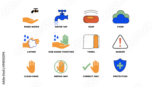 hand hygiene and protection icons Vector