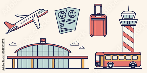 a collection of travel related items and places Vector