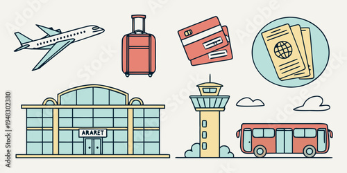 airport travel and tourism icons Vector