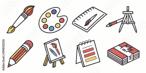 a collection of art supplies on a white background Vector