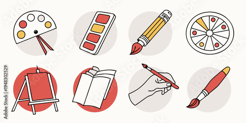 a collection of artistic tools and supplies Vector