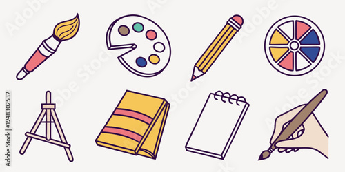 a collection of art supplies and school stationery Vector