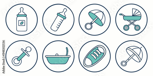 collection of baby items and accessories Vector