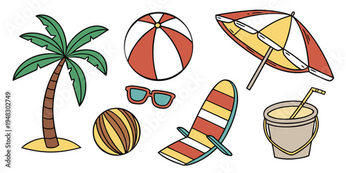 a collection of summer vacation icons Vector