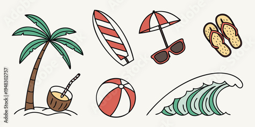 a collection of summer vacation icons Vector