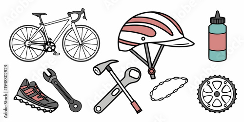 a collection of bicycle and cycling accessories Vector