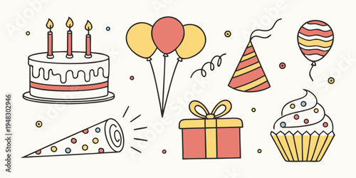a collection of birthday party objects Vector