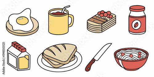 a collection of breakfast foods Vector