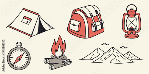 camping gear and equipment for outdoor adventures Vector