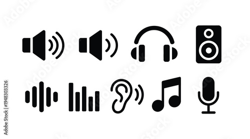 Audio music icons sound volume headphones speaker solid style