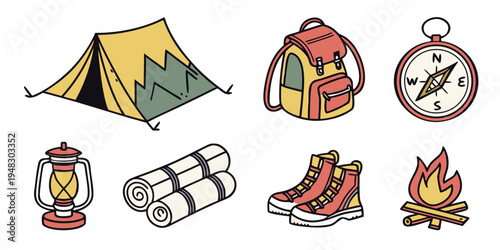 a collection of camping gear and accessories Vector