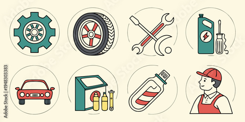 a collection of car repair and maintenance icons Vector