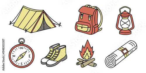 a collection of camping and hiking items Vector