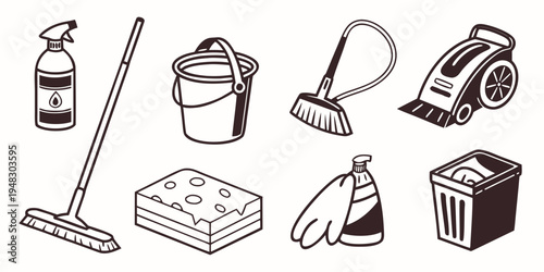cleaning supplies and tools for household chores Vector