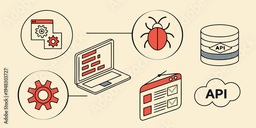 a diagram showing bug tracking and api management Vector