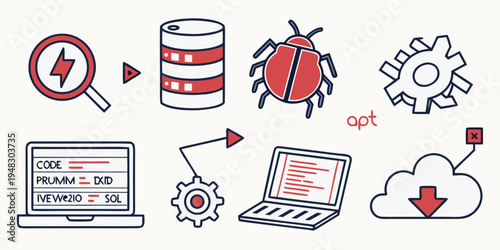 a group of icons related to software testing and deployment Vector